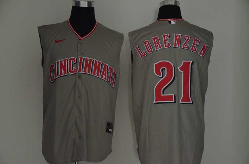 Reds 21 Michael Lorenzen Gray Nike Cool Base Sleeveless Jersey,We sell and wholesale Reds 21 Michael Lorenzen Gray Nike Cool Base Sleeveless Jersey on line form chian!